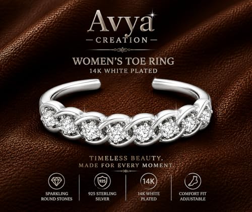 1.00 Carat Round Simulated Diamond Adjustable Daily Wear Women’s Toe Ring in 14K White Gold, Yellow Gold & Rose Gold Plated 925 Sterling Silver - color: 14K White Plated