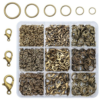 INSPIRELLE 900 Pieces Open Jump Rings and 120 Pieces Lobster Clasps Metal Split Rings Connector Rings for Jewelry Making Bronze - color: Bronze