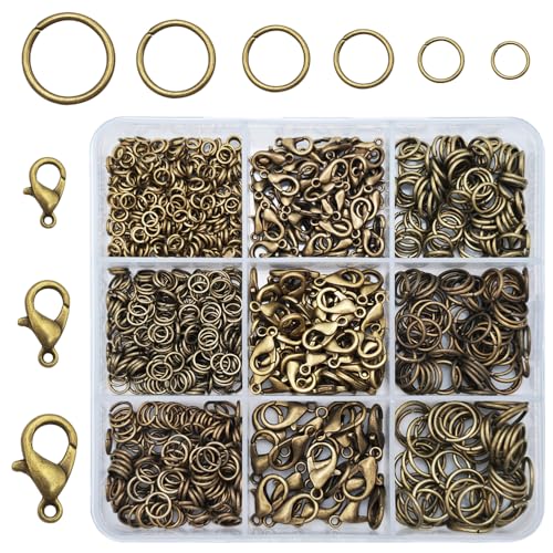 INSPIRELLE 900 Pieces Open Jump Rings and 120 Pieces Lobster Clasps Metal Split Rings Connector Rings for Jewelry Making Bronze - color: Bronze