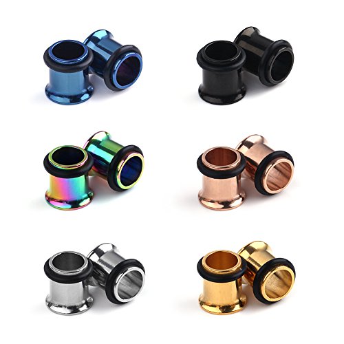 Ruifan 6Pairs Surgical Steel Single Flared Tunnel Gauge Ear Expander Stretching Kit Plugs Piercing 6 Colors Same Size 12g-00g (2mm-10mm) - style: 00G=10mm