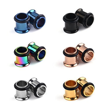 Ruifan 6Pairs Surgical Steel Single Flared Tunnel Gauge Ear Expander Stretching Kit Plugs Piercing 6 Colors Same Size 12g-00g (2mm-10mm) - style: 00G=10mm