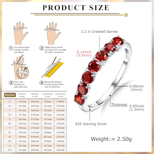 Birthstone Wedding Band Eternity Rings 925 Sterling Silver Rings Stackable Anniversary Engagement Rings Cubic Zirconia Inlaid Created Garnet/Amethyst/Sapphire Ring 7 Stone Ring, Size 6 to 10 - color: Garnet