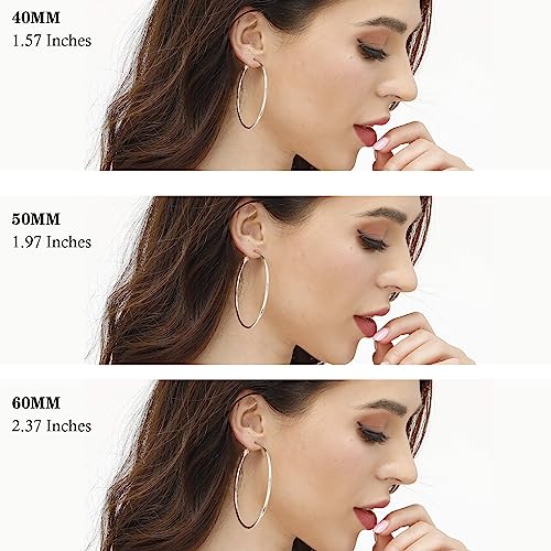3 Pairs Sterling Silver Large Hoop Earrings Set for Women 40 50 60MM | 14K White Gold Plated, Hypoallergenic - style: Ac:Silver 3 pairs 50mm