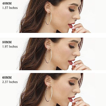 3 Pairs Sterling Silver Large Hoop Earrings Set for Women 40 50 60MM | 14K White Gold Plated, Hypoallergenic - style: B:Gold 40mm 50mm 60mm