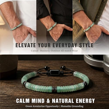 Natural Stone Beaded Bracelet for Men Women Boho Adjustable - color: Green Aventurine