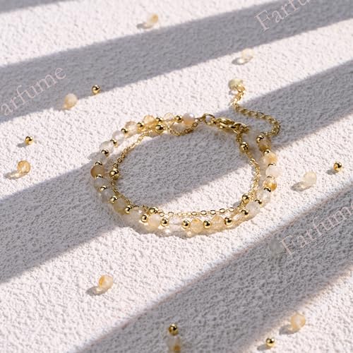 Farfume Crystal Beaded Bracelets for Women 4mm Natural Stone Jewelry Gifts | Natural Beads Gemstone,Handmade,Helper Tool,Yoga Protection,Hypoallergenic,Durability Wear - color: Citrine-Joy