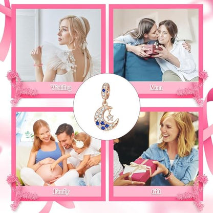 Charm for Bracelets and Necklaces, Heart Animals 925 Sterling Silver Bead Celestial Sun Moon Star Charms Jewelry Gift for Women Girls - color: Rose Gold Moon Star Dangle Charm