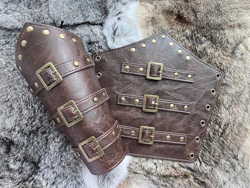 Medieval Leather Bracers Dragon Embossed Viking Leather Bracers Leather Arm Armer Cuff Leather Gauntlet Costumes Accessories - style: Buckles bracers for men-brown