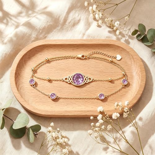 Midari 18K Gold Irish Infinity Celtic Knot Birthstone Layed Anklet Bracelet with 12 Months Birthstone Birthday Jewelry Gifts for Women Mom - color: 06-Light Purple, size: Bracelet 7"-9"