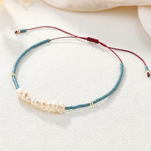 KELITCH Womens Pearl Bracelets Friendship Bracelet Handmade Miyuki Beads Charm Bracelet Holiday Gift - color: Lake Blue G