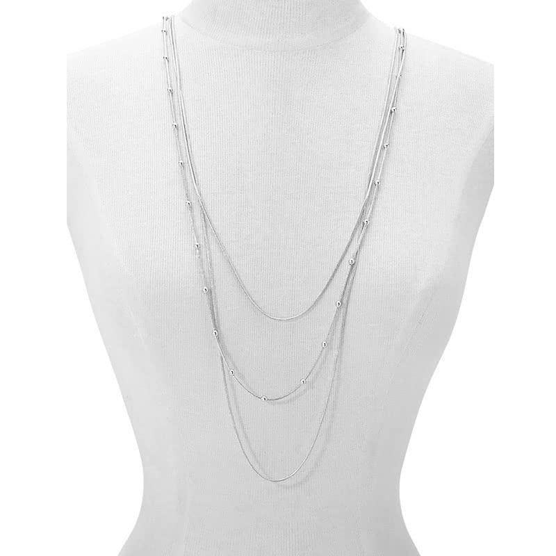 COLORFUL BLING Multilayer Choker Long Chain Tassel Pendant Necklace for Women Beads Necklace Long Bar Charm Chain Jewelry - color: B Silver three layer
