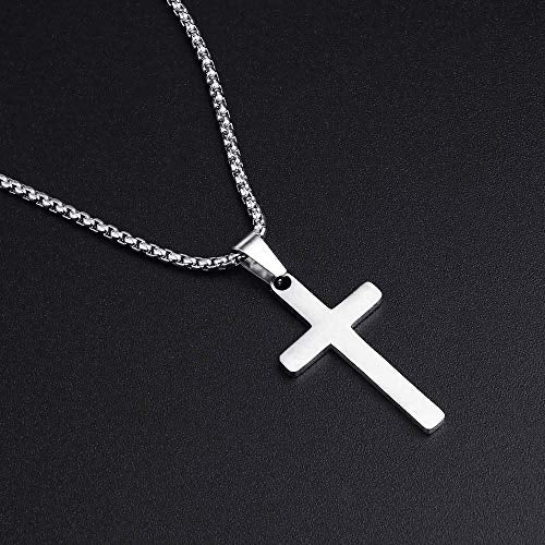 M MOOHAM Stainless Steel Cross Pendant Necklaces for Men Pendant Chain 16 Inch Sterling Silver Jewelry Fathers Day First Communion Gifts for Men Teenage Teen Gifts Idea Him Dad