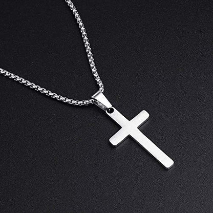 M MOOHAM Stainless Steel Cross Pendant Necklaces for Men Pendant Chain 16 Inch Sterling Silver Jewelry Fathers Day First Communion Gifts for Men Teenage Teen Gifts Idea Him Dad