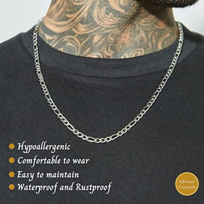 INFINIQUE CREATIONS Stainless Steel Silver Figaro Chain Bracelet Necklace Men Women 3-12mm 7-38" - size: 10, style: 4mm