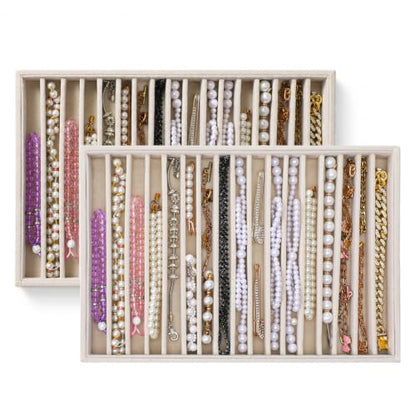 2 Pack Large Velvet Jewelry Tray,16 Grids Stackable Jewelry Display Drawer Inserts Trays Organizer Necklace Storage Trays for Earring Bracelet Necklace Ring