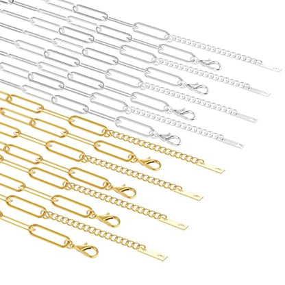 16 Pack 4mm 18K Gold Plated Paperclip Charm Necklace Chains Bulk for Jewelry Making 18Inch 18K Gold Plated and Stainless Steel Necklace Chain with 2 Inch Extension Chain for Women - color: 16 PCS 18K Gold+Silver