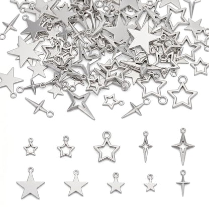 100PCS Silver Tibetan Star Charms,Metal Hollow Pentagram Pendants Tibetan Star Pendant Hollow Celestial Stars Charms Tibetans Style Alloy Pendants for Necklace Earring Bracelet Craft Jewelry Making
