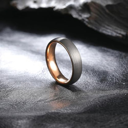 King Will Wedding Band for Men Women, 2/4/6/7/8mm Domed Matte Brushed Tungsten Carbide Rings, Solid/Dual Color Engagement Rings, Comfort Fit - color: Silver&Rose Gold-6mm