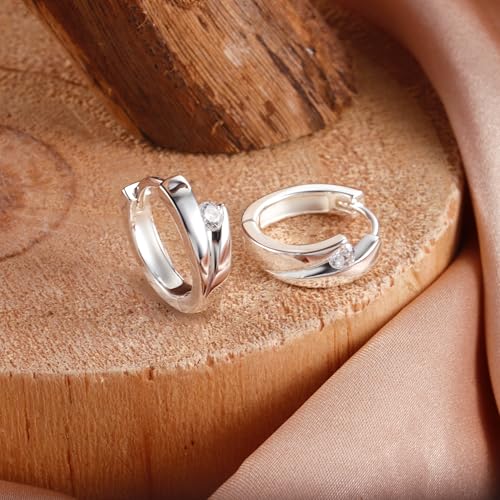 ALEXCRAFT 14K Goldplated Zirconia Hoop Earrings for Women, Hypoallergen Small Tiny Silver Sleeper Cartilage Twist Huggie Hoop Earrings With Ball Zirconia Shiny Simple Elegant Jewelry for Women - color: SilverA