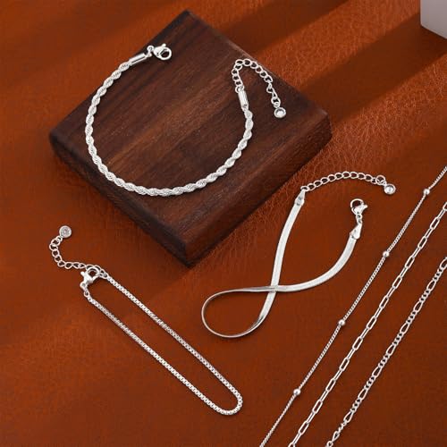 Gold/Silver Bracelets for Women,14K Real Gold Plated Bracelets Stack Trendy Jewelry Sets Stackable Snake Chain Figaro Paperclip Link Chain Adjustable Bracelet Pack Jewelry for Women - style: 6PCS-SL