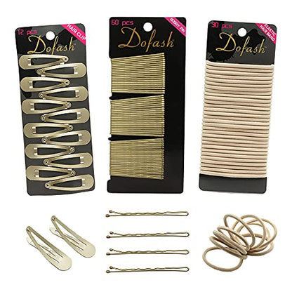 Dofash Hair Clip Set, 102 Counts Set Braided Hair Clips For Women (Bobby Pins 60pcs + Hyper Elastics Ties 30pcs + Snap Hair Clips 12PCS - Blonde) - color: Blonde B
