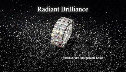 Sparkling Rhinestone Ring Set Trendy Elastic Rhinestone Crystal Stretch Ring Stackable Jewelry for Women Girls - color: 3 Rows Ring-Colorful A