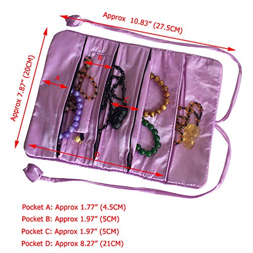 Travel Jewelry Roll Bag - Embroidered Brocade Pouch for Rings, Necklaces, Earrings, Bracelets | Lightweight & Tie Closure (Light Purple) - color: Light Purple