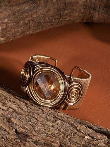 Sparkling Crystal Rhinestone Bangle, Wide Wire Wrapped Statement Cuff, Boho Jewelry For Women - style: Bracelet BRAC.005