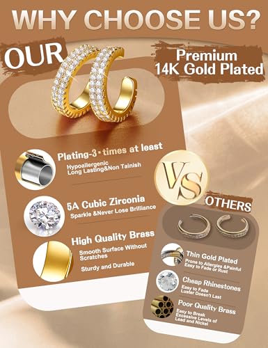 𝟒 𝐏𝐚𝐢𝐫𝐬 Ear Cuffs Non Piercing - 14K Gold Plated Ear Cuff Earrings for Women Trendy Ear Cuff for Non Pierced Ears Clip On Carrtilage Earring Lightweight Adjustable Fake Earrings Set - style: 14K Gold Plated-Chunky