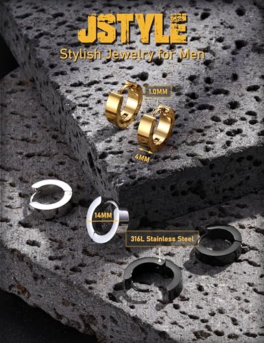 Jstyle Small Hoop Earring for Men Women Hypoallergenic Huggie Hoop Earrings | 316L Stainless Steel Earrings for Men, Non Tarnish Lightweight Sleeper Earrings, Mens Jewelry Gift, 18G, 9MM Inner Diameter - color: Black
