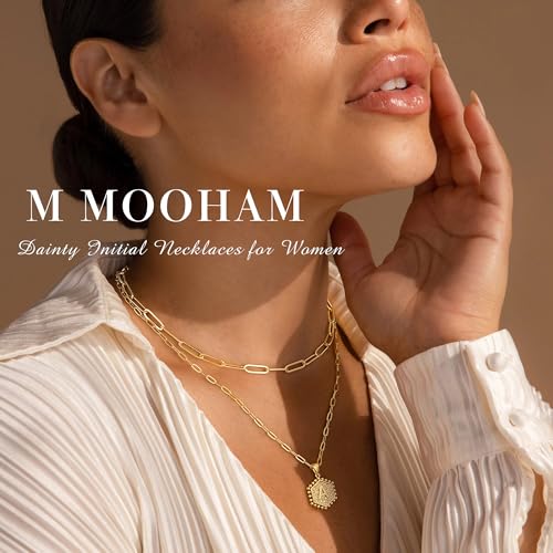 M MOOHAM Dainty Initial Necklaces for Women, 14K-Gold-Plated Layering Necklace for Women Cute Hexagon Letter Initial Necklace Layered Necklaces for Womens Teen Girl Gifts - color: 14K-Gold-Plated, style: B