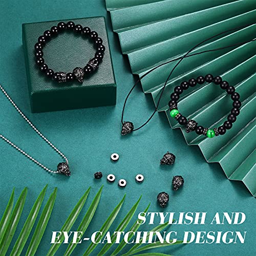 Hicarer 24 Pieces Wolf Head Charms Tibetan Animals Pendant Beads Hole Loose Bead Cubic Zirconia Spacer Connector Charm for Men Bracelet DIY Making Halloween (Black, Wolf Head)