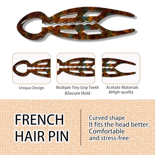 3 PCS Prestige French Hair Pin for Women Prestige Hair Pin for Thin Thick Hair Double-Notch Locking Mechanism Anti-Loosening Women Hair Accessories Valentine's Day Gifts - color: red
