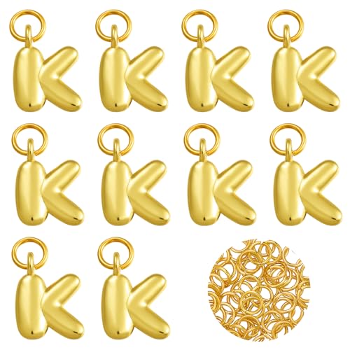A-Z Bubble Letter Charms 18K Gold Filled Charms for Jewelry Making Gold Initial Alphabet Charms Pendants for Women Men Necklace Choker Bracelet Making - color: Letter K