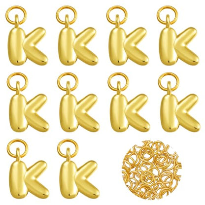 A-Z Bubble Letter Charms 18K Gold Filled Charms for Jewelry Making Gold Initial Alphabet Charms Pendants for Women Men Necklace Choker Bracelet Making - color: Letter K