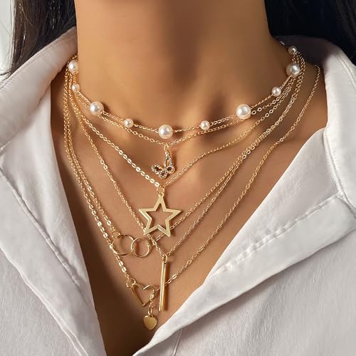 57 Pcs Gold Jewelry Set for Women,12 Pair Hoop Earrings，18 Pair Round Stud Earrings,21 Pcs Stackable Knuckle Rings,6 Pcs MultiLayer Pendant Necklaces，Fashion Accessories for women Gifts - style: Style 1