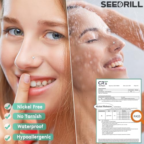 SEEDRILL 18Pcs Nose Rings Studs for Women Men 20G Clear Nose Studs piercing retainers Hypoallergenic 316L Surgical Steel Nose Piercings Jewelry Nose Ring L Shape Nose Stud 20 Gauge Nose Screw Studs - color: Silver