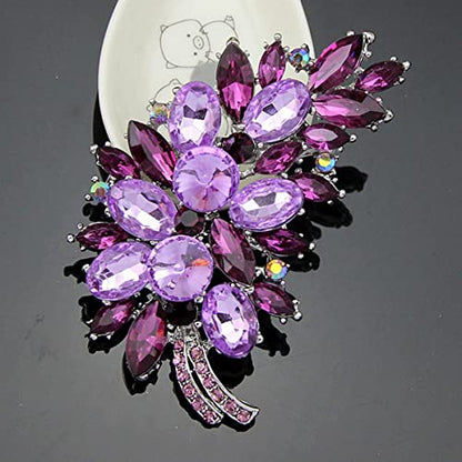 seven wolves Women Crystal Bouquet Brooch Pin All-Match Accessories Rhinestone Brooches and Pins - color: Sliver Purple E