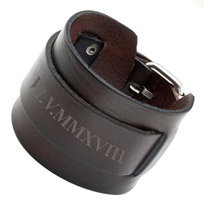 Jovivi Cutom Leather Bracelet - Personalized Punk Men Women Black Brown Wide Genuine Leather Wrap Cuff Bangle Bracelet Belts Wistband, Adjustable 7.2"-9" - color: Brown(Engraving)