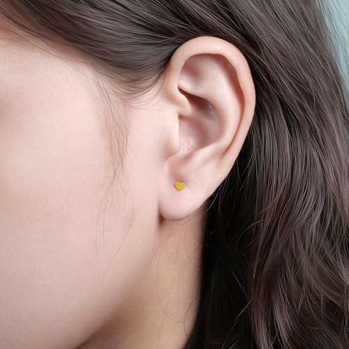 limerencia Titanium Threadless Flat Back Earrings Stud Piercing Jewelry | 20G Press Fit Titanium Push Pop in Cartilage Tragus Labret Lip Medusa Conch Piercing Jewelry Hypoallergenic for Women Men - style: Heart Gold