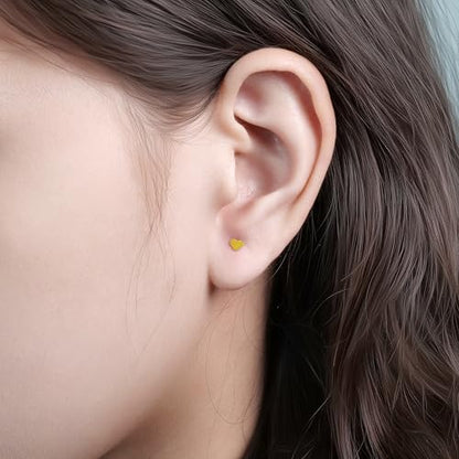 limerencia Titanium Threadless Flat Back Earrings Stud Piercing Jewelry | 20G Press Fit Titanium Push Pop in Cartilage Tragus Labret Lip Medusa Conch Piercing Jewelry Hypoallergenic for Women Men - style: Heart Gold