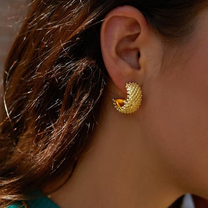 FRUMOS 18K Gold Plated Chunky Hoop Earrings for Women Fashion Thick Gold Hoops Set Jewelry for Birthday Christmas Gifts - color: Gold Braided Chunky Hoop