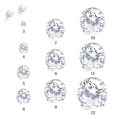 Stainless Steel Round Cut Cubic Zirconia Stud Earrings With Clear Case - Gold, Silver (3mm~12mm) - color: 7mm-Silver
