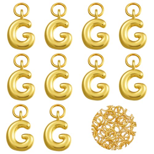 A-Z Bubble Letter Charms 18K Gold Filled Charms for Jewelry Making Gold Initial Alphabet Charms Pendants for Women Men Necklace Choker Bracelet Making - color: Letter G