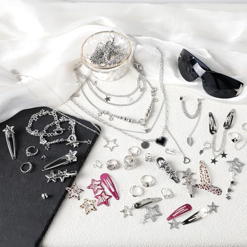44 Pcs Mystery Jewelry Jar for Women, Y2k Star Surprise Jewelry Box with Necklaces Bracelets Rings Earrings Wallet Chain Belt Chain and Sunglasses, Multi Style Alternative Present for Her - color: Y2k