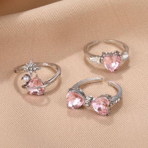 Gold Rings for Women Non Tarnish Stackable Rhinestone Moon Star Rings Dainty Stacking Pearl Butterfly Midi Pinky Thumb Joint Finger Knuckle Ring Set Gold Non Tarnish Jewelry Gifts Trendy Stuff - color: P Silver Bow Rings 10Pcs