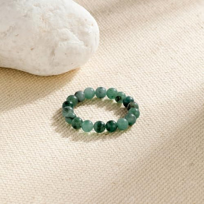 NLIEO Handmade Natural Gemstone Crystal Beaded Stretch Band Ring for Women | Handmade, 3mm Natural Stone, Size 7-12, Stretchy, Beaded Jewelry, Green Bead Rings, Trendy Jewelry Gift - style: Emerald