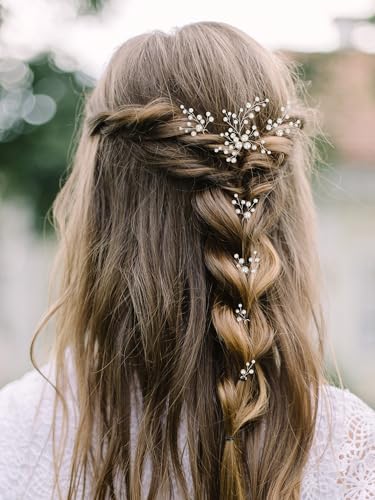 SWEETV 7Pcs Bride Hair Accessories Pearl Wedding Hair Pin Bridal Piece Clip | Leaf Bridal Hair Piece Vintage Hair Headpiece Leaf Hair Clips Jewelry for Women Bridesmaids Brides Flower Girls Hair Pieces - color: Set-B-Silver