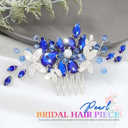 Crystal Bridal Hair Comb Silver Leaf Wedding Hair Accessorie | Silver Prom Rhinestone Hair Pieces for Women and Brides