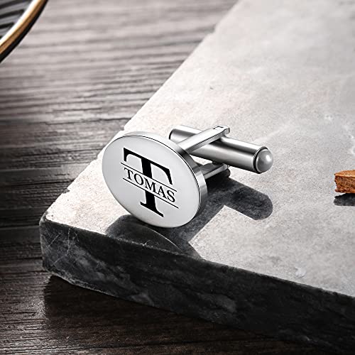Custom Cufflinks for Men - Personalized Gold Mens Cufflinks with Engraving Name & Initial Stainless Steel Cuff Links for Wedding Groom Businessman - color: Style 2